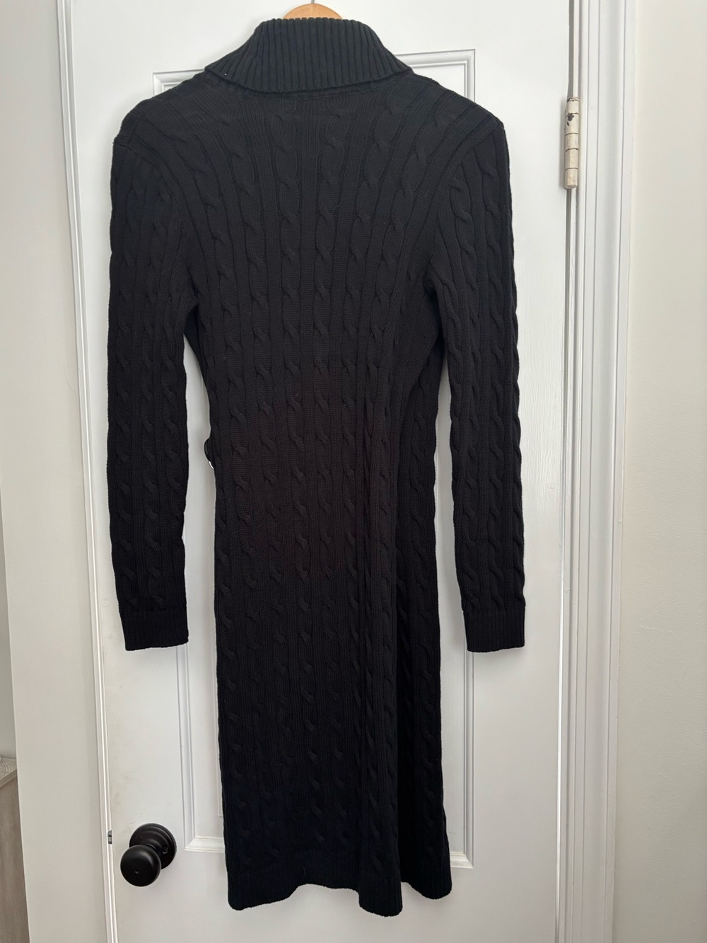 Lauren Ralph Lauren Black Cable Knit Shawl Collar Sweater Dress Size S - Picture 10 of 13